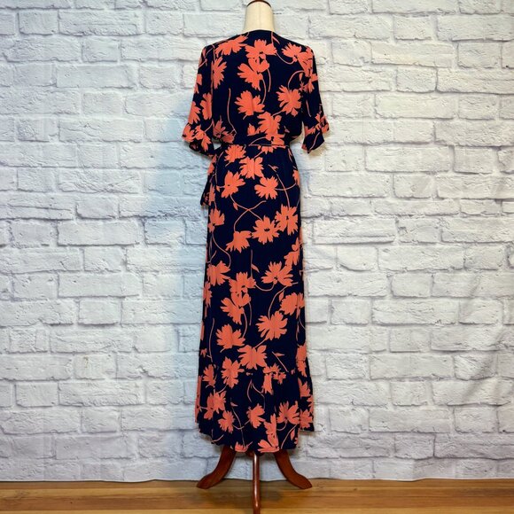 Lulus Lucy Love Enchanted Navy Blue & Coral Floral Faux Wrap Dress - Picture 2 of 6